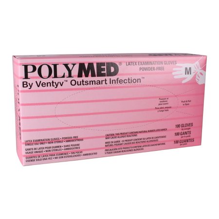 Gloves Exam Latex Polymed® Medium NonSterile Latex Standard Cuff Length Fully Textured Ivory Not Chemo Approved (100/BX 10BX/CS) by Ventyv  ID PM103